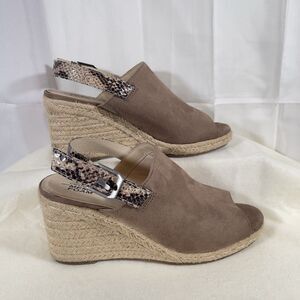Lifestride Trina Espadrille Wedge Snakeskin Strap Size 8 Tan Platform Open Toe